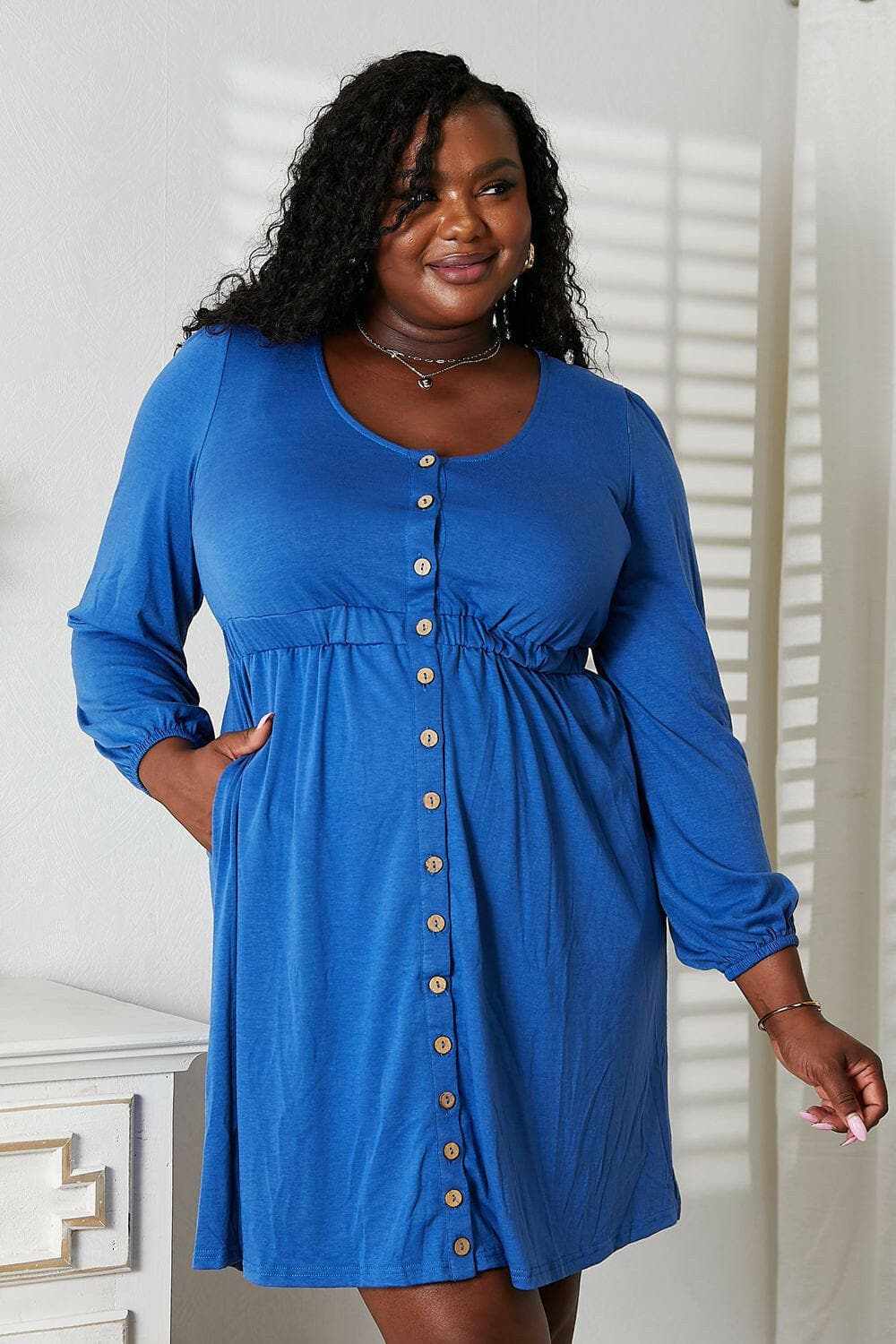 Enchanting long sleeve dress - elegant design, empire waist, pockets - Love Salve